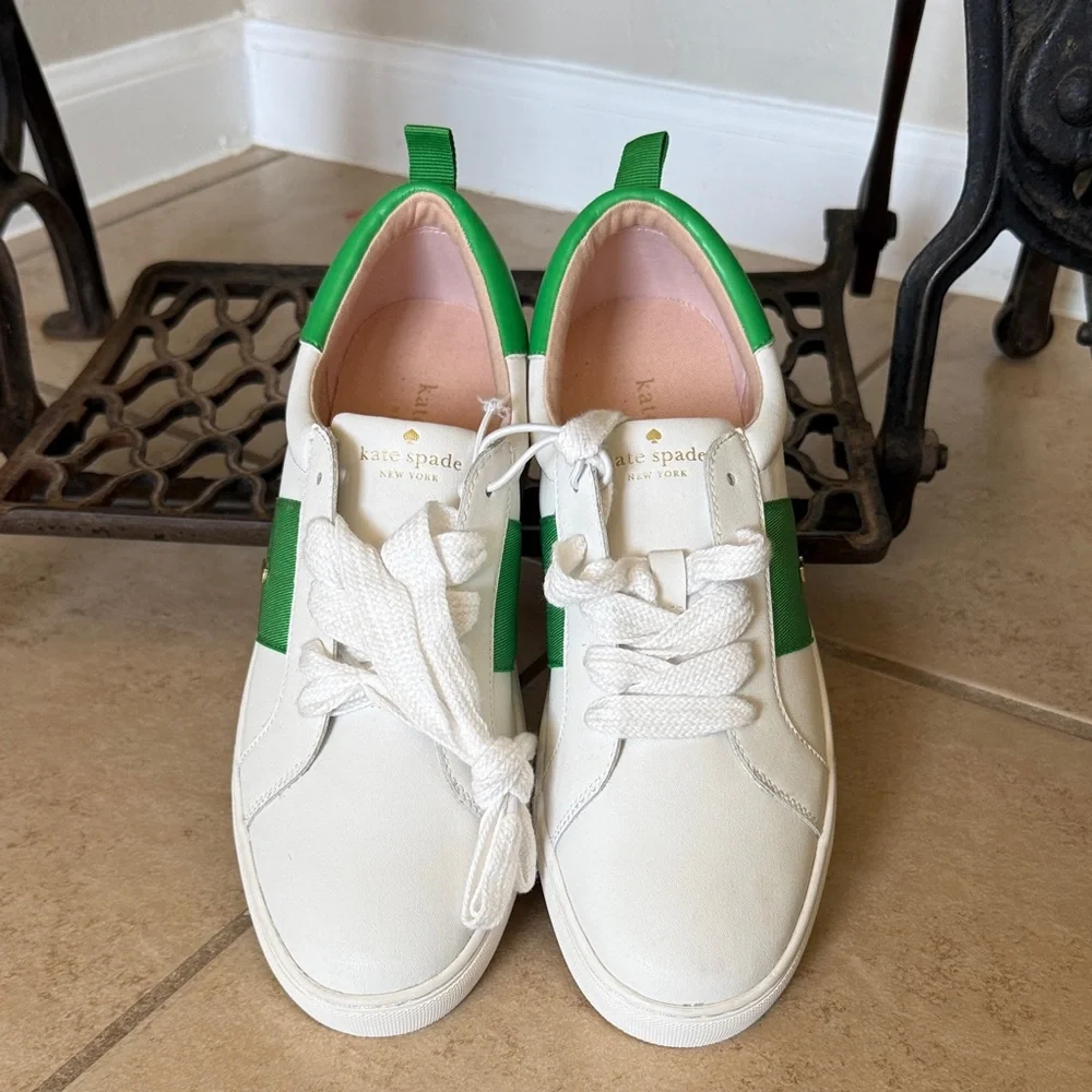 Kate Spade New York Adorn White and Green Casual Sneakers New Size 9.5 - Picture 2 of 5